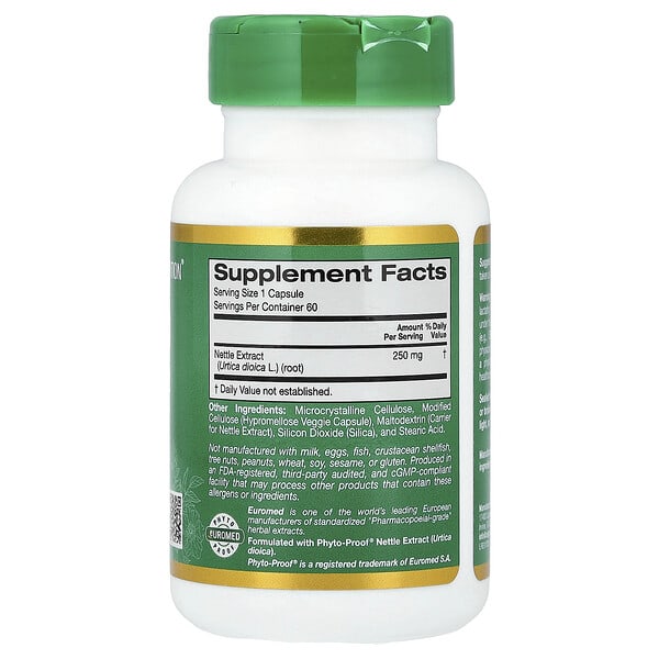 Alternative view of California Gold Nutrition, EuroHerbs®, Nettle Root Extract, Euromed Quality, 250 mg, 60 Veggie Capsules