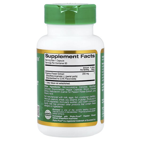 Alternative view of California Gold Nutrition, EuroHerbs®, Passion Flower Extract, Euromed Quality, 250 mg, 60 Veggie Capsules