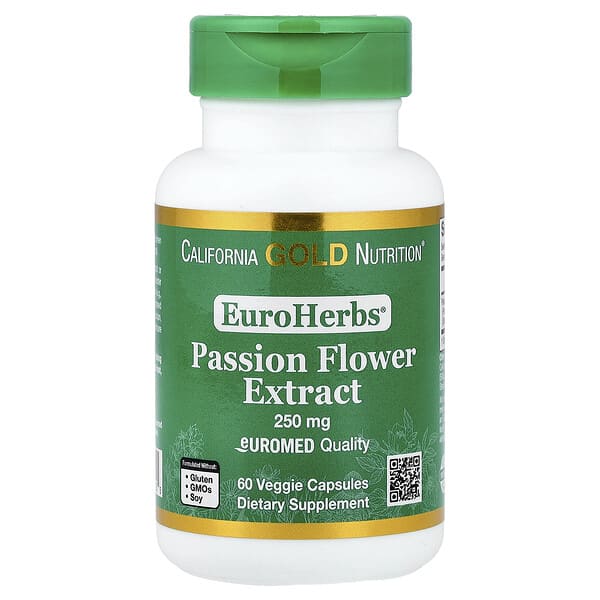 California Gold Nutrition, EuroHerbs®, Passion Flower Extract, Euromed Quality, 250 mg, 60 Veggie Capsules
