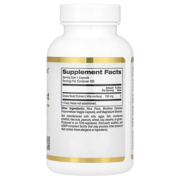 Alternative view of California Gold Nutrition, French Grape Seed Extract, Vitaflavan®, 100 mg, 120 Veggie Capsules