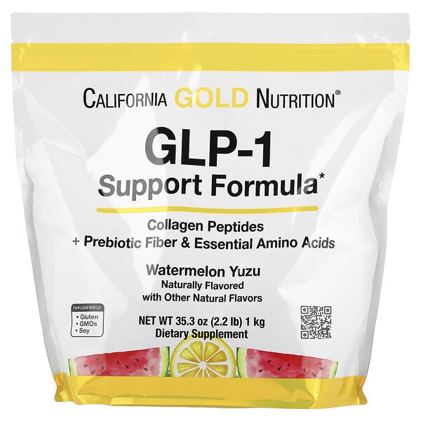 California Gold Nutrition, GLP-1 Support Formula with Collagen Peptides, Prebiotic Fiber & Essential Amino Acids, Watermelon Yuzu, 2.2 lb (1 kg) 3 California Gold Nutrition, GLP-1 Support Formula with Collagen Peptides, Prebiotic Fiber & Essential Amino Acids, Watermelon Yuzu, 2.2 lb (1 kg)