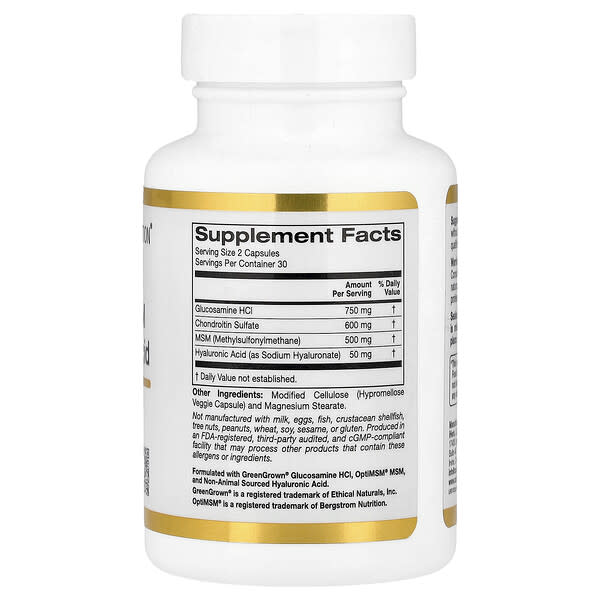 Alternative view of California Gold Nutrition, Glucosamine, Chondroitin, MSM plus Hyaluronic Acid, 60 Veggie Capsules