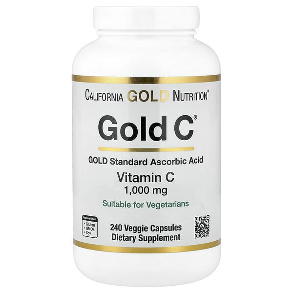 California Gold Nutrition, Gold C®, USP Grade Vitamin C, 1,000 mg, 240 Veggie Capsules