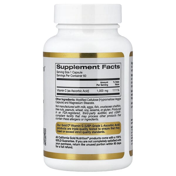 Alternative view of California Gold Nutrition, Gold C®, USP Grade Vitamin C, 1,000 mg, 60 Veggie Capsules