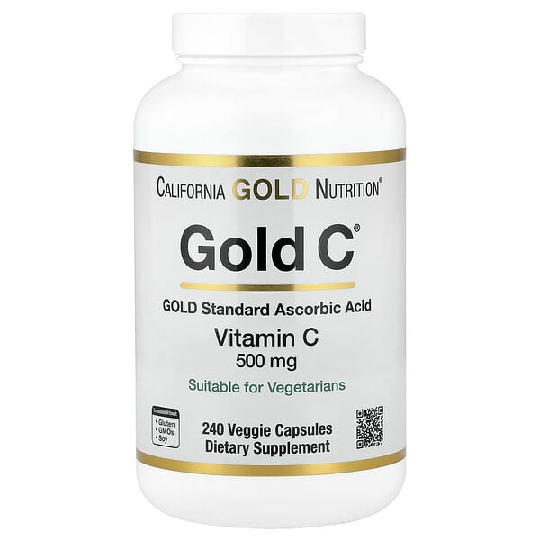 California Gold Nutrition, Gold C®, USP Grade Vitamin C, 500 mg, 240 Veggie Capsules
