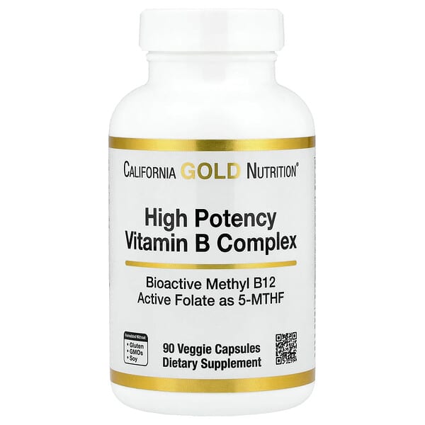 California Gold Nutrition, High Potency Vitamin B Complex with Methyl Folate & Methyl B12, 90 Veggie Capsules