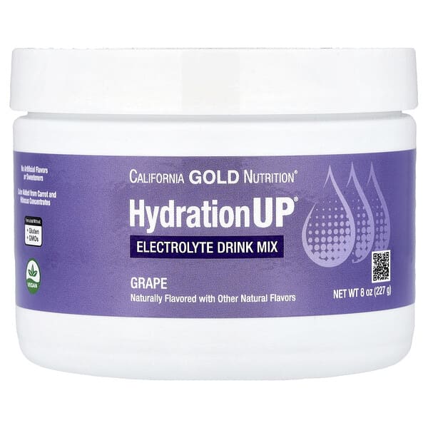 California Gold Nutrition, HydrationUP®, Electrolyte Drink Mix with Calcium, Potassium, Vitamin C, and Vitamin E, Grape, 8 oz (227 g)