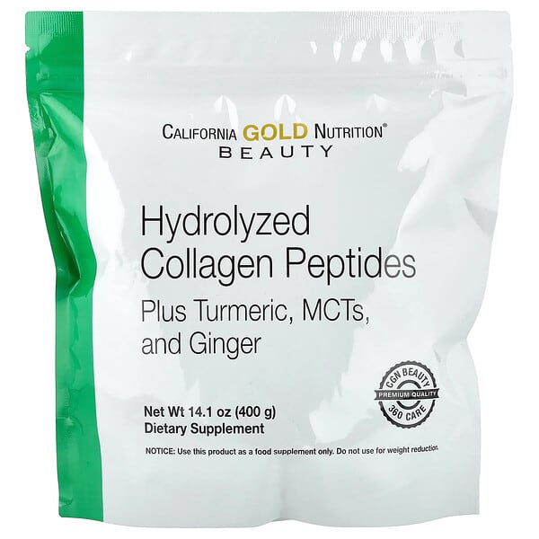 California Gold Nutrition, Hydrolyzed Collagen Peptides with Turmeric, MCT, and Ginger, 14.1 oz (400 g)