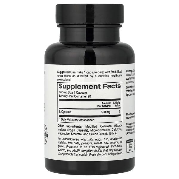 Alternative view of California Gold Nutrition, L-Cysteine, 500 mg, 90 Veggie Capsules