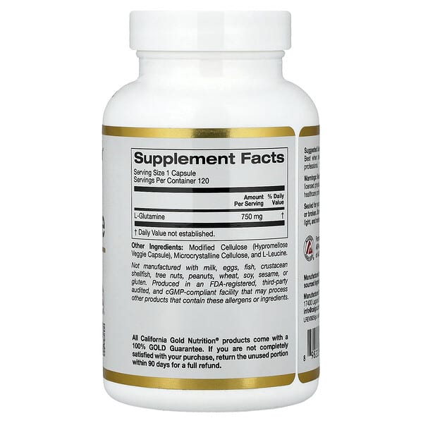 Alternative view of California Gold Nutrition, L-Glutamine, 750 mg, 120 Veggie Capsules