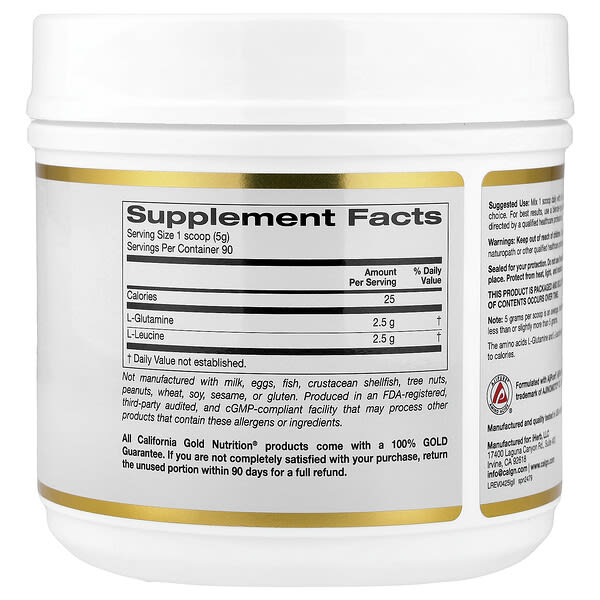 Alternative view of California Gold Nutrition, L-Glutamine + L-Leucine, Unflavored, 15.87 oz (450 g)