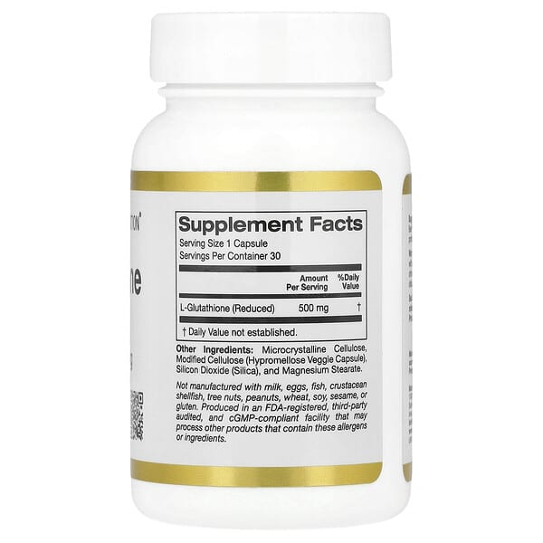 Alternative view of California Gold Nutrition, L-Glutathione (Reduced), 500 mg, 30 Veggie Capsules