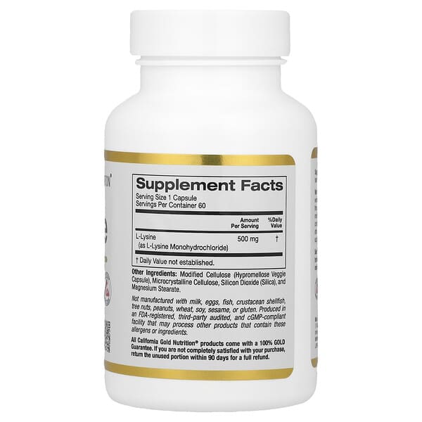 Alternative view of California Gold Nutrition, L-Lysine, 500 mg, 60 Veggie Capsules