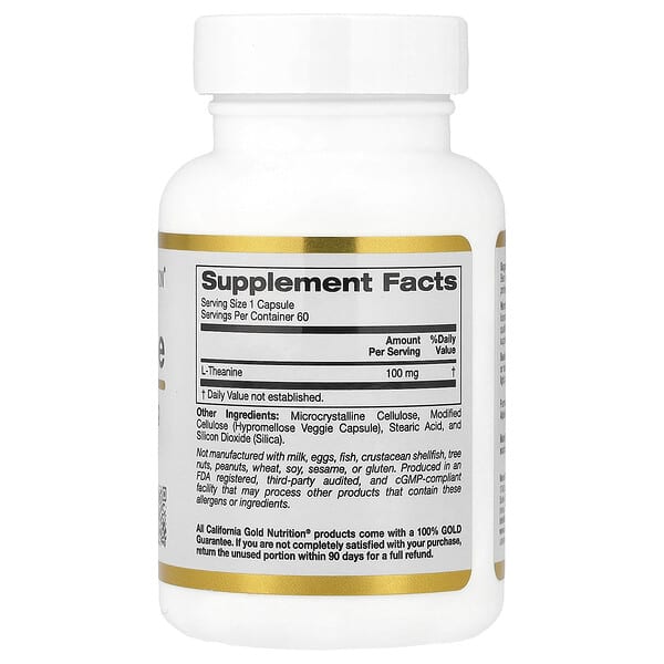 Alternative view of California Gold Nutrition, L-Theanine, Featuring AlphaWave®, 100 mg, 60 Veggie Capsules