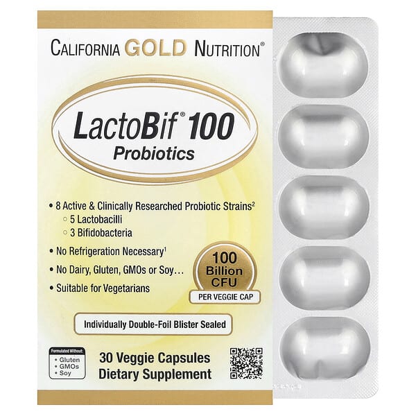 California Gold Nutrition, LactoBif® 100 Probiotics, 100 Billion CFU, 30 Veggie Capsules
