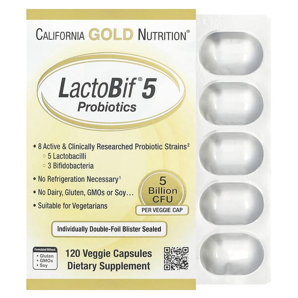 California Gold Nutrition, LactoBif® 5 Probiotics, 5 Billion CFU, 120 Veggie Capsules