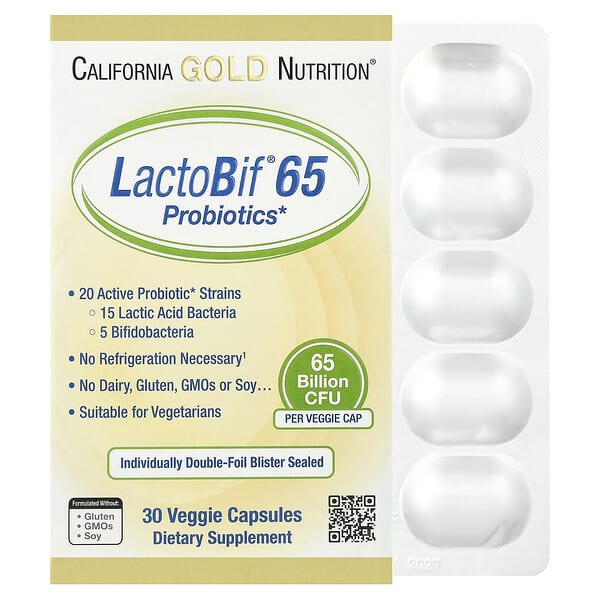 California Gold Nutrition, LactoBif® 65 Probiotics, 30 Veggie Capsules