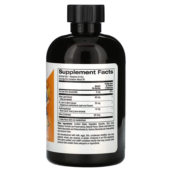 Alternative view of California Gold Nutrition, Liquid Immune Blend with Olive Leaf Extract, St. John's Wort Extract and Colloidal Silver for Children, No Alcohol, Orange, 4 fl oz (118 ml)