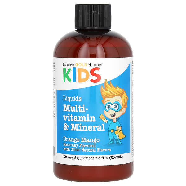 California Gold Nutrition, Liquid Multi-Vitamin & Mineral with Calcium, Vitamin B12, Vitamins C & D3 for Children, No Alcohol, Natural Orange Mango, 8 fl oz (237 ml)