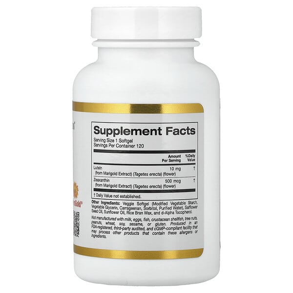 Alternative view of California Gold Nutrition, Lutein with Zeaxanthin from Marigold Extract, 120 Veggie Softgels