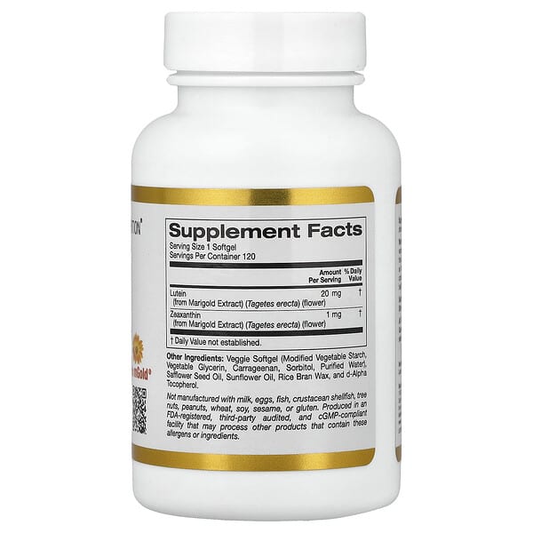 Alternative view of California Gold Nutrition, Lutein with Zeaxanthin from Marigold Extract, 120 Veggie Softgels