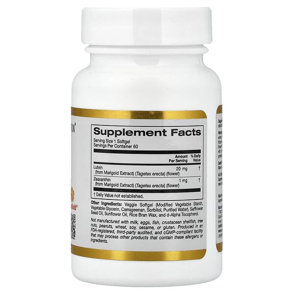 Alternative view of California Gold Nutrition, Lutein with Zeaxanthin from Marigold Extract, 60 Veggie Softgels