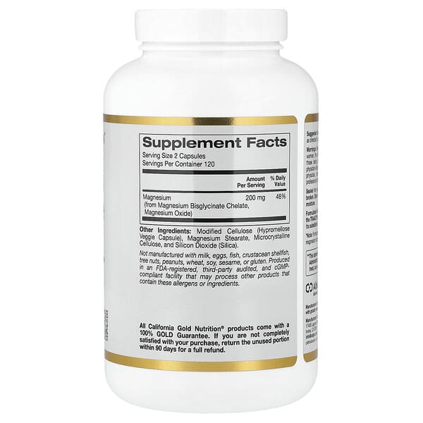 Alternative view of California Gold Nutrition, Magnesium Bisglycinate Chelate, Albion TRAACS®, 240 Veggie Capsules (100 mg per Capsule)