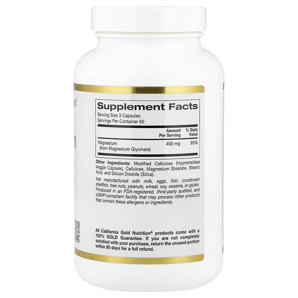 Alternative view of California Gold Nutrition, Magnesium Glycinate, 180 Veggie Capsules (133 mg per Capsule)