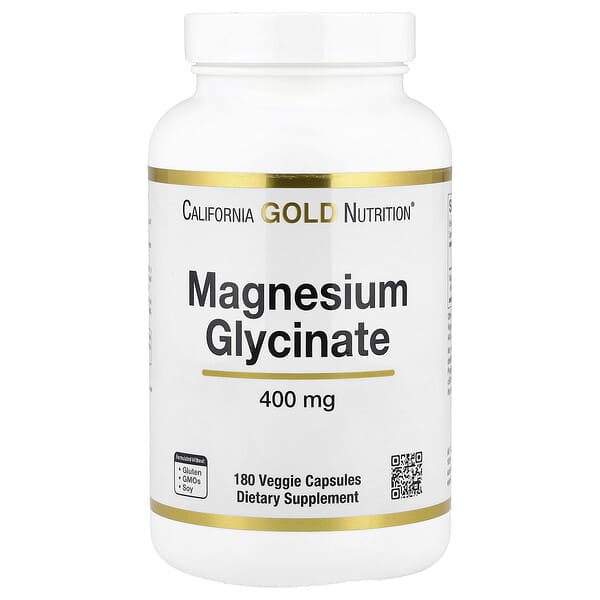 California Gold Nutrition, Magnesium Glycinate, 180 Veggie Capsules (133 mg per Capsule)