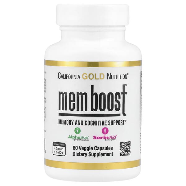 California Gold Nutrition, MEM Boost™, Memory & Cognitive Support with Alpha-GPC, Lion's Mane Extract, Coffee Fruit Extract and Phosphatidylserine, 60 Veggie Capsules