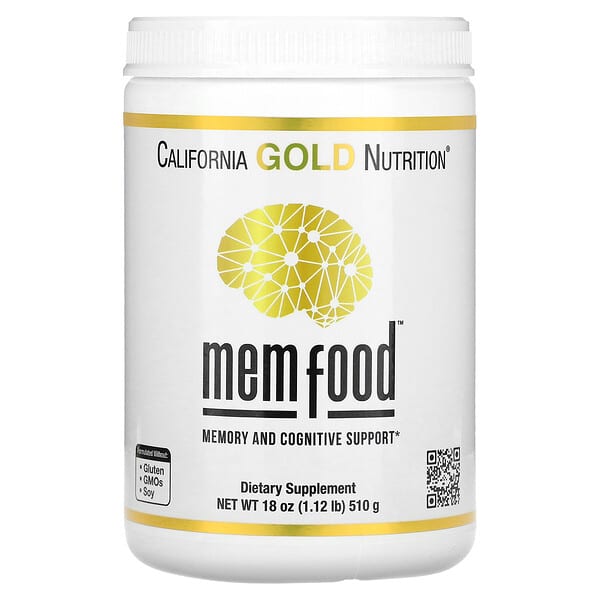 California Gold Nutrition, MEM Food®, Memory & Cognitive Support with MEM Blend, L-Serine, Organic Lion's Mane and Blueberry Juice Powder, 1.12 lb (510 g)