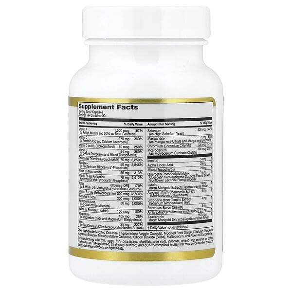 Alternative view of California Gold Nutrition, Multivitamin and Mineral with Methyl B12, Vitamin C, L-MethylFolate and Bio-Quercetin, Two-A-Day, 60 Veggie Capsules