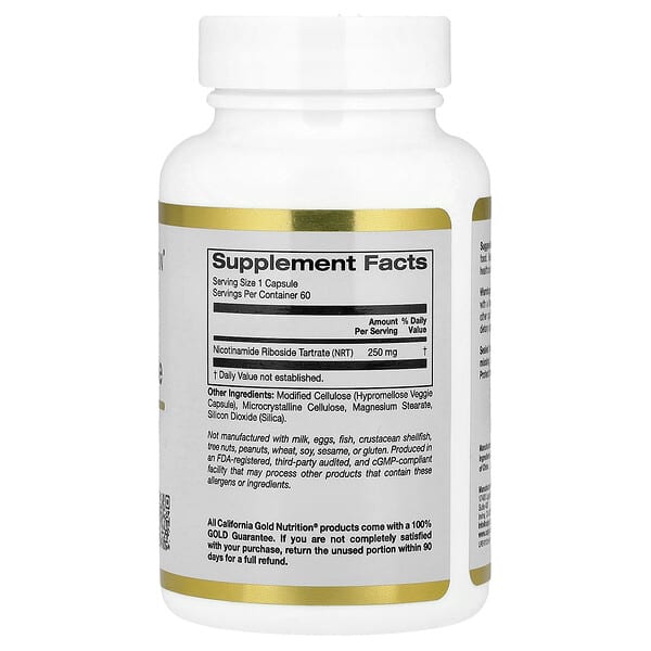 Alternative view of California Gold Nutrition, Nicotinamide Riboside Tartrate (NR), 250 mg, 60 Veggie Capsules