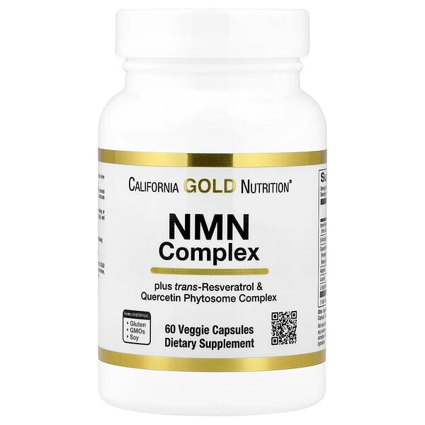 California Gold Nutrition, NMN Complex with trans-Resveratrol, Quercetin Phytosome Complex, Apigenin, and Luteolin, 60 Veggie Capsules