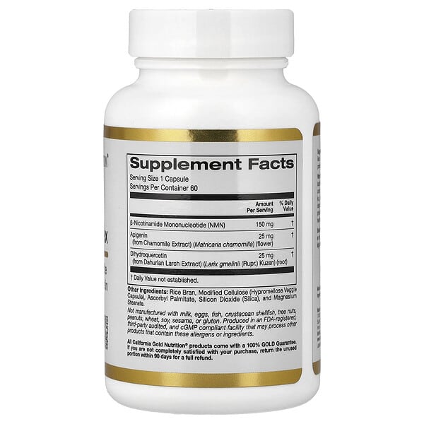 Alternative view of California Gold Nutrition, NMN Flavonoid Complex with Apigenin and Dihydroquercetin, 60 Veggie Capsules