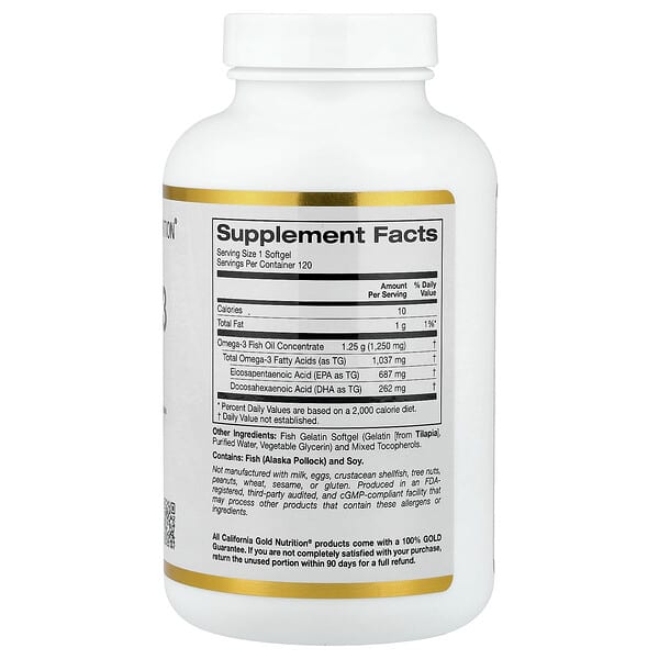 Alternative view of California Gold Nutrition, Omega-3 Fish Oil, 120 Fish Gelatin Softgels (1,250 mg per Softgel)