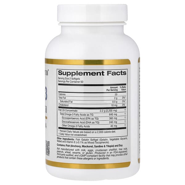 Alternative view of California Gold Nutrition, Omega-3 Premium Fish Oil, 100 Fish Gelatin Softgels (1,100 mg per Softgel)