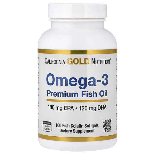 California Gold Nutrition, Omega-3 Premium Fish Oil, 100 Fish Gelatin Softgels (1,100 mg per Softgel)