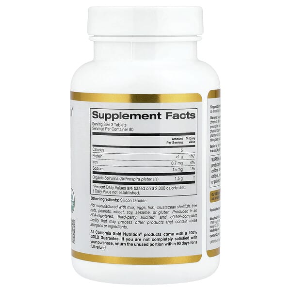 Alternative view of California Gold Nutrition, Organic Spirulina, 240 Tablets (500 mg per Tablet)
