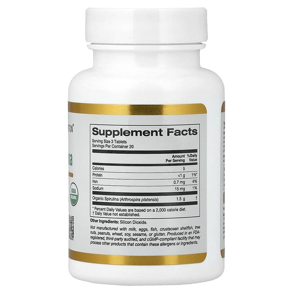 Alternative view of California Gold Nutrition, Organic Spirulina, 60 Tablets (500 mg per Tablet)