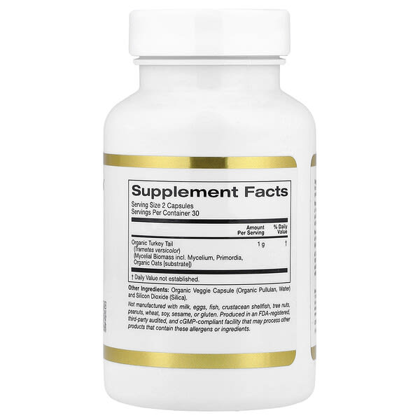 Alternative view of California Gold Nutrition, Organic Turkey Tail Mushroom, 60 Veggie Capsules (0.5 g per Capsule)