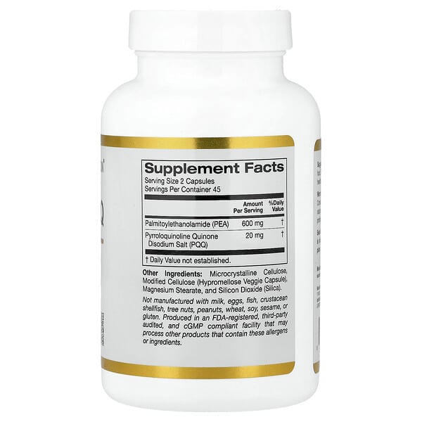 Alternative view of California Gold Nutrition, PEA 300 mg + PQQ 10 mg, 90 Veggie Capsules