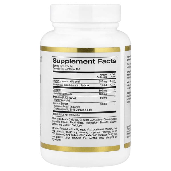 Alternative view of California Gold Nutrition, Quercetin Plus with Quercetin, Vitamin C, Citrus Bioflavonoids, Bromelain, Turmeric and Vitamin C, 100 Tablets