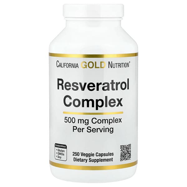 California Gold Nutrition, Resveratrol Complex with Grape Seed Extract, Red Wine Extract, and trans-Resveratrol, 250 Veggie Capsules
