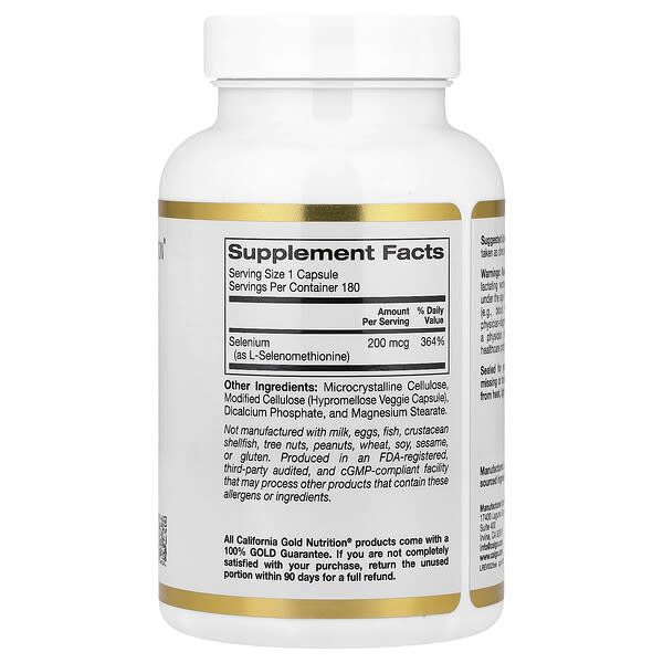 Alternative view of California Gold Nutrition, Selenium, Yeast-Free, 200 mcg, 180 Veggie Capsules