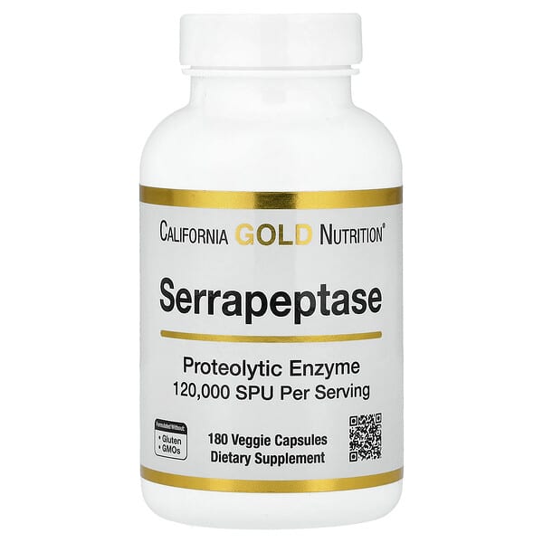 California Gold Nutrition, Serrapeptase, Proteolytic Enzyme, 120,000 SPUs, 180 Veggie Capsules