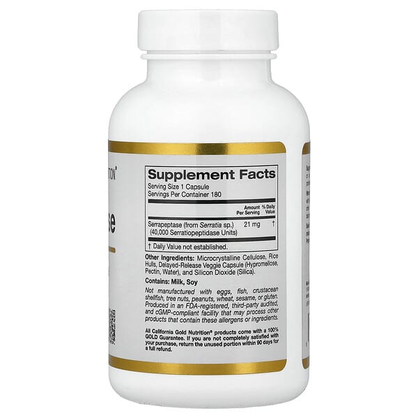 Alternative view of California Gold Nutrition, Serrapeptase, Proteolytic Enzyme, 40,000 SPUs, 180 Veggie Capsules