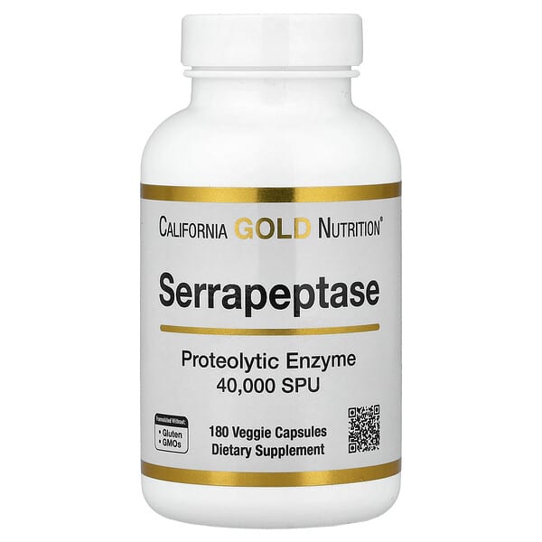 California Gold Nutrition, Serrapeptase, Proteolytic Enzyme, 40,000 SPUs, 180 Veggie Capsules