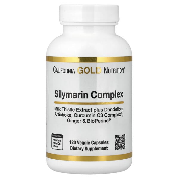 California Gold Nutrition, Silymarin Complex, Milk Thistle Extract Plus Dandelion, Artichoke, Curcumin C3 Complex®, Ginger, and BioPerine®, 120 Veggie Capsules