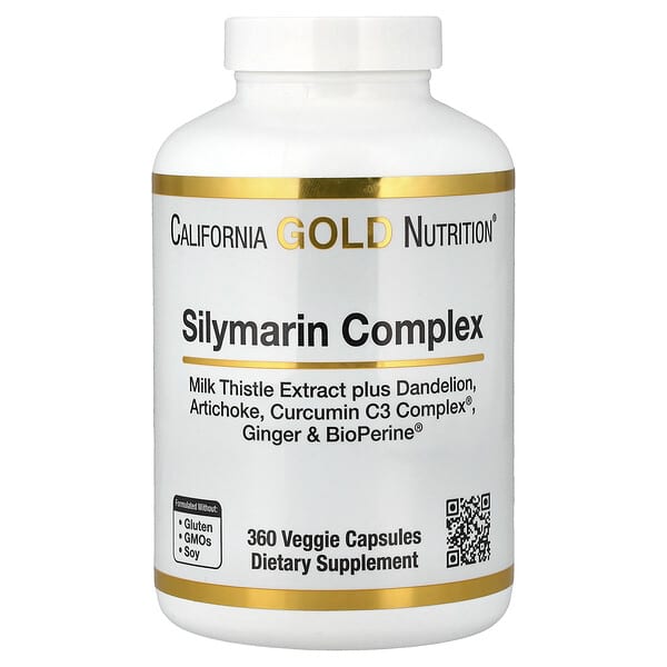 California Gold Nutrition, Silymarin Complex with Milk Thistle Extract Plus Dandelion, Artichoke, Ginger, and BioPerine®, 360 Veggie Capsules